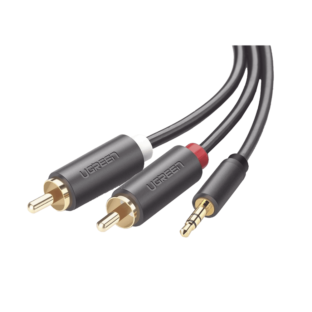 10513-AD-1-l Cable Adaptador de 3.5mm Macho a 2 RCA Macho / 5 Metros (16.40 Pies) / Color Gris / Blindaje Múltiple / ABS / Alta Calidad 10513 2