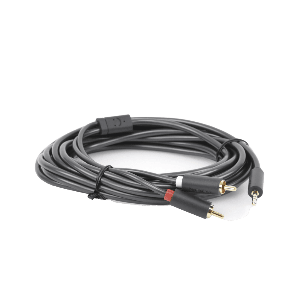 10513-AD-4-l Cable Adaptador de 3.5mm Macho a 2 RCA Macho / 5 Metros (16.40 Pies) / Color Gris / Blindaje Múltiple / ABS / Alta Calidad 10513 5