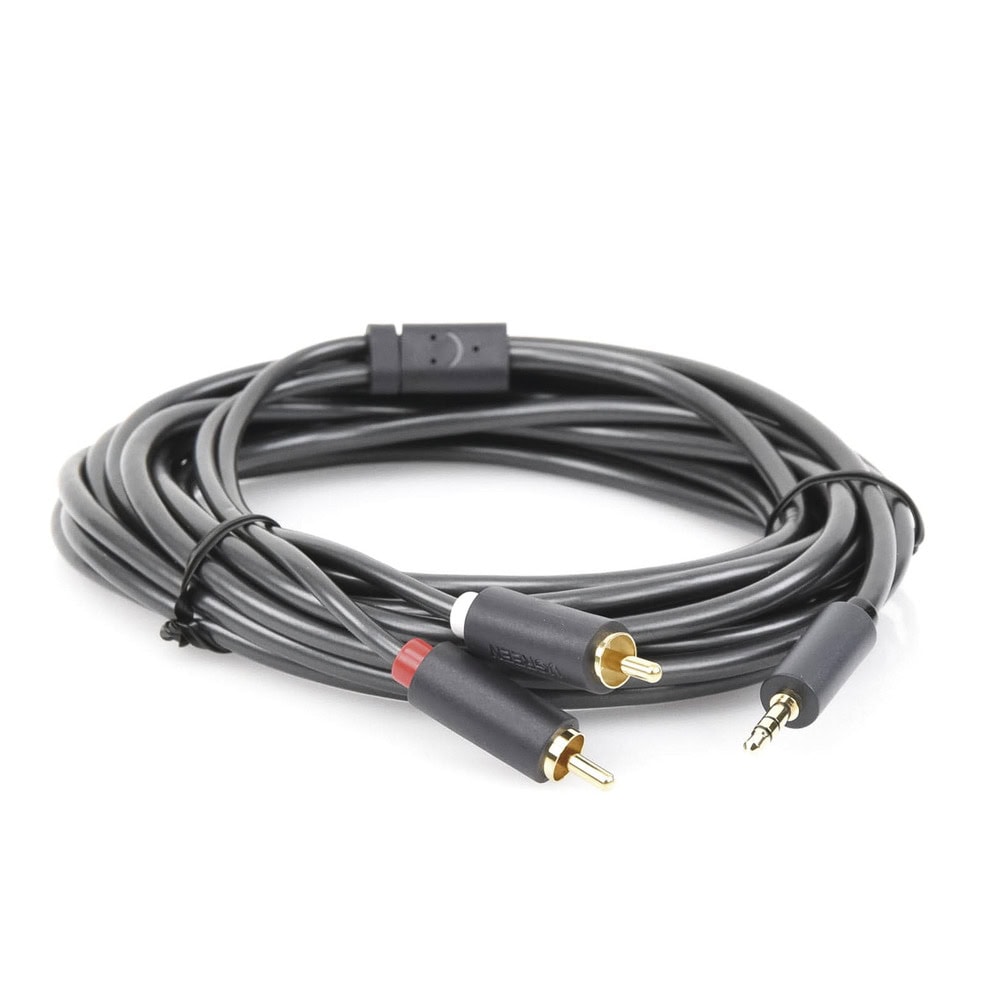 10513-AD-5-l Cable Adaptador de 3.5mm Macho a 2 RCA Macho / 5 Metros (16.40 Pies) / Color Gris / Blindaje Múltiple / ABS / Alta Calidad 10513 6