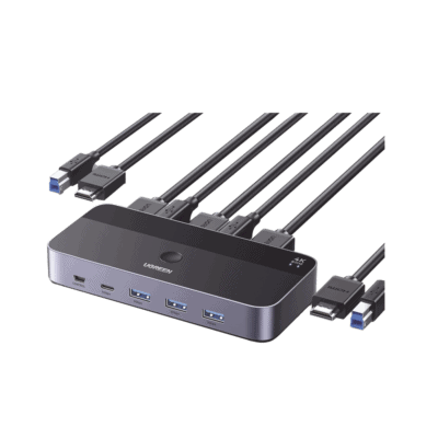 Conmutador KVM HDMI 4K | HDMI 2.0 | 2 Entradas 1 Salida | 4 Puertos USB 3.0 (3 USB-A *1 USB-C) | Soporta 4K@60Hz | HDR | Indicador Led | Compatible Win, MacOs y Linux | Carcasa de Aluminio.