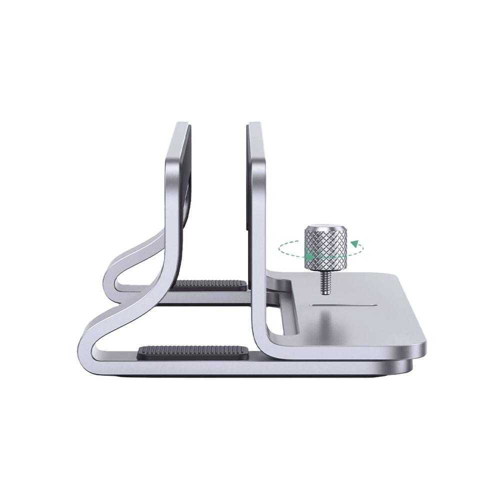 20471-AD-1-l Soporte Vertical para Laptop / Adecuado para escritorio / Anchura Ajustable (12-26mm) / Amplia compatibilidad / Anti-Arañazos / Anti-Deslizante /Ajustable Mediante Tornillos / Color Plata / Aluminio + Silicona 20471 3