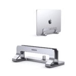 Soporte Vertical para Laptop / Adecuado para escritorio / Anchura Ajustable (12-26mm) / Amplia compatibilidad / Anti-Arañazos / Anti-Deslizante /Ajustable Mediante Tornillos / Color Plata / Aluminio + Silicona 20471-LAT-IZQ-l