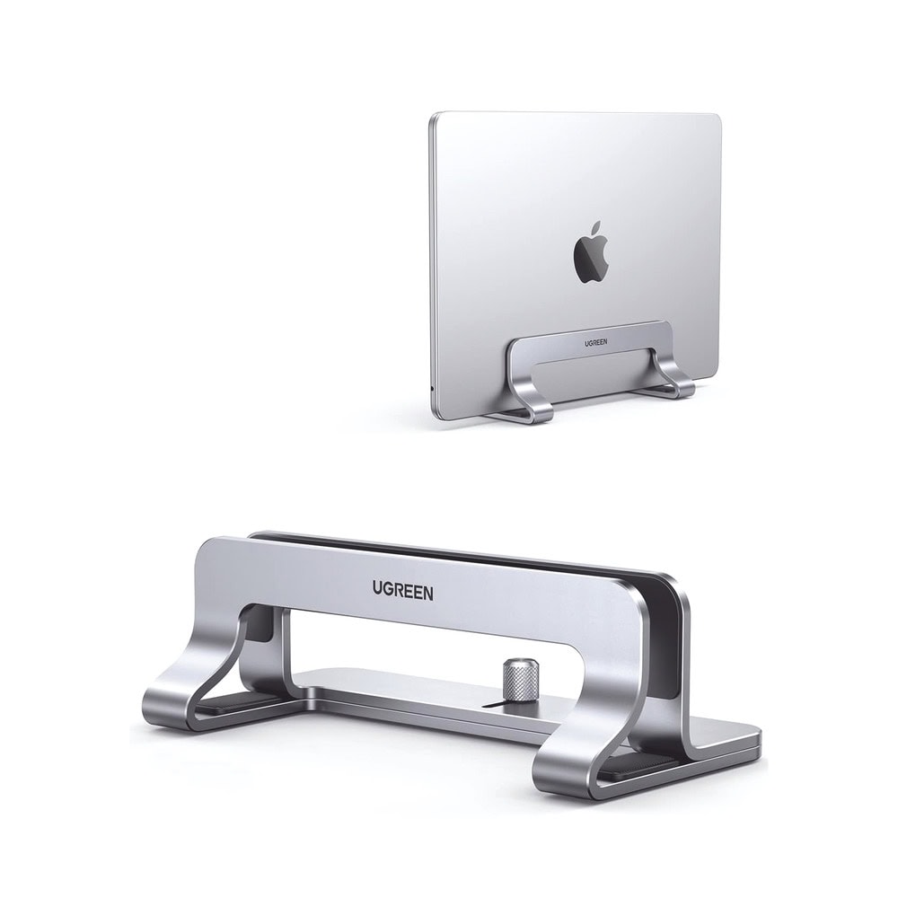 20471-LAT-IZQ-l Soporte Vertical para Laptop / Adecuado para escritorio / Anchura Ajustable (12-26mm) / Amplia compatibilidad / Anti-Arañazos / Anti-Deslizante /Ajustable Mediante Tornillos / Color Plata / Aluminio + Silicona 20471 2