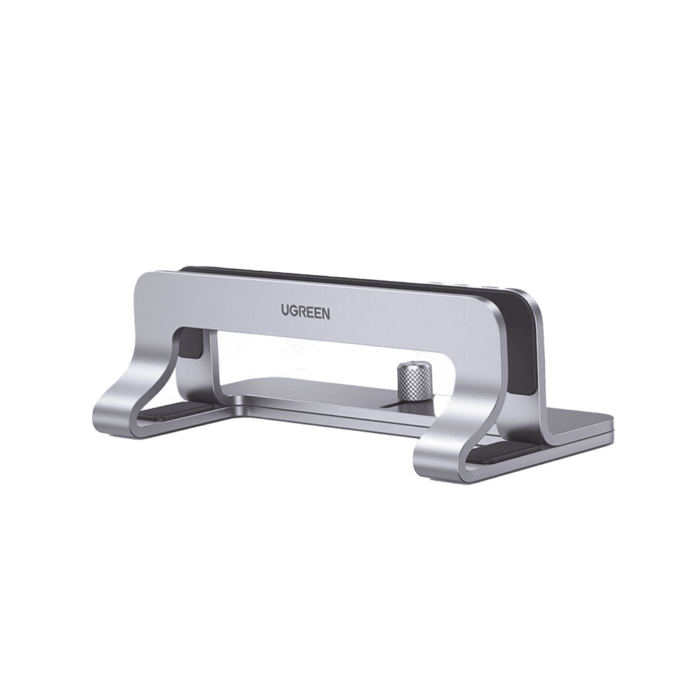 20471-l Soporte Vertical para Laptop / Adecuado para escritorio / Anchura Ajustable (12-26mm) / Amplia compatibilidad / Anti-Arañazos / Anti-Deslizante /Ajustable Mediante Tornillos / Color Plata / Aluminio + Silicona 20471 1