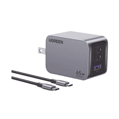 Cargador de 65W serie Nexode Pro | 3 Puertos de Carga Rápida | 2 USB-C | 1 USB-A | Tecnología GaNInfinity | PD3.1 de 65W / QC4.0 | Tecnología de Protección Térmica | Optimiza la Carga | Caja de Aluminio | Incluye Cable U