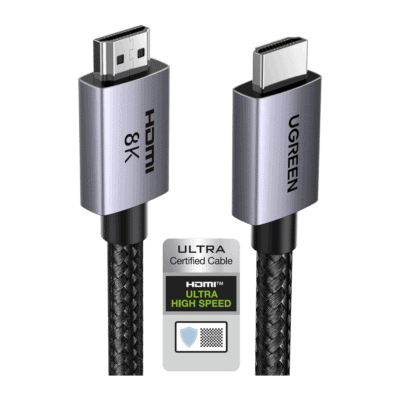 Cable HDMI 2.1 de 8K@60Hz | 2 Metros (6.56 Pies) | 48Gbps | HDR10+ | 3D Inversivo | eARC | Dolby ATMOS | VVR | QMS | QFT | ALLM | 3 Modos de Visualización | Certificado HDMI 8K | Niquelado | Nylon Trenzado | Carcasa de Aluminio
