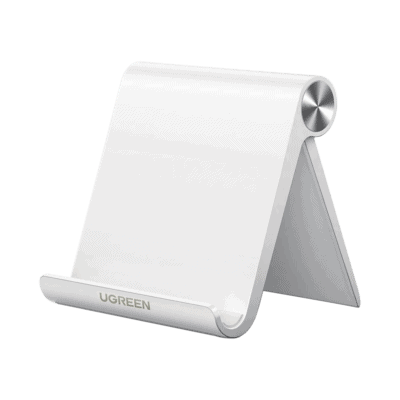 Soporte de Escritorio para Telefono Celular / Ajustable de 0° a 100° / Goma Antiarañazos / Antideslizante / Amplia Compatibilidad con dispositivos de 4'' a 7.9'' / Plegable / ABS / Color Blanco
