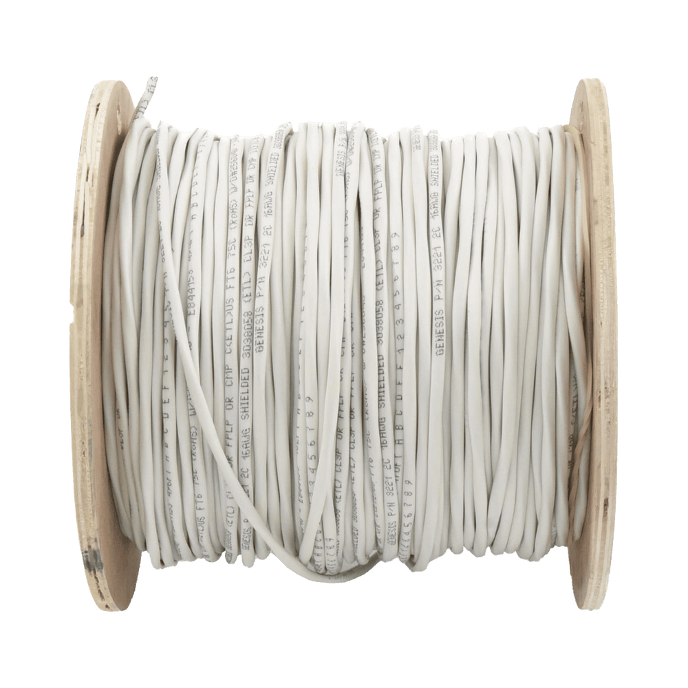 32215012-FRENTE-l Carrete de 152 Metros (500 Pies) de Cable / 2 x 16 AWG / Blindado / Plenum / Color Blanco / Para Aplicaciones de Audio, Seguridad y Control 3221-5012 2