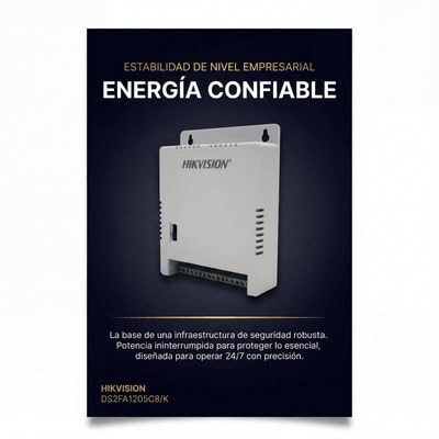 5_3S400 Fuente de Poder Regulada 12 Vcc / 13.5 Vcc / 15 Vcc para 8 Cámaras / 8 Amperes (1 Amp por Salida) / Voltaje de Entrada 90 - 130 VCA / Filtro de Ruido para Cámaras 4K / Modo para Largas Distancias DS-2FA1205-C8/K 5