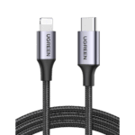 Cable USB-C a Lightning | 2 Metros (6.56 Pies) | Certificado MFi | Carga Rápida 60W | 480 Mbps | Conector C94 | Adecuado para iPhone, iPad y iPod | Protección Integrada | Caja de Aluminio | Nylon Trenzado | Color Negro 60761-l