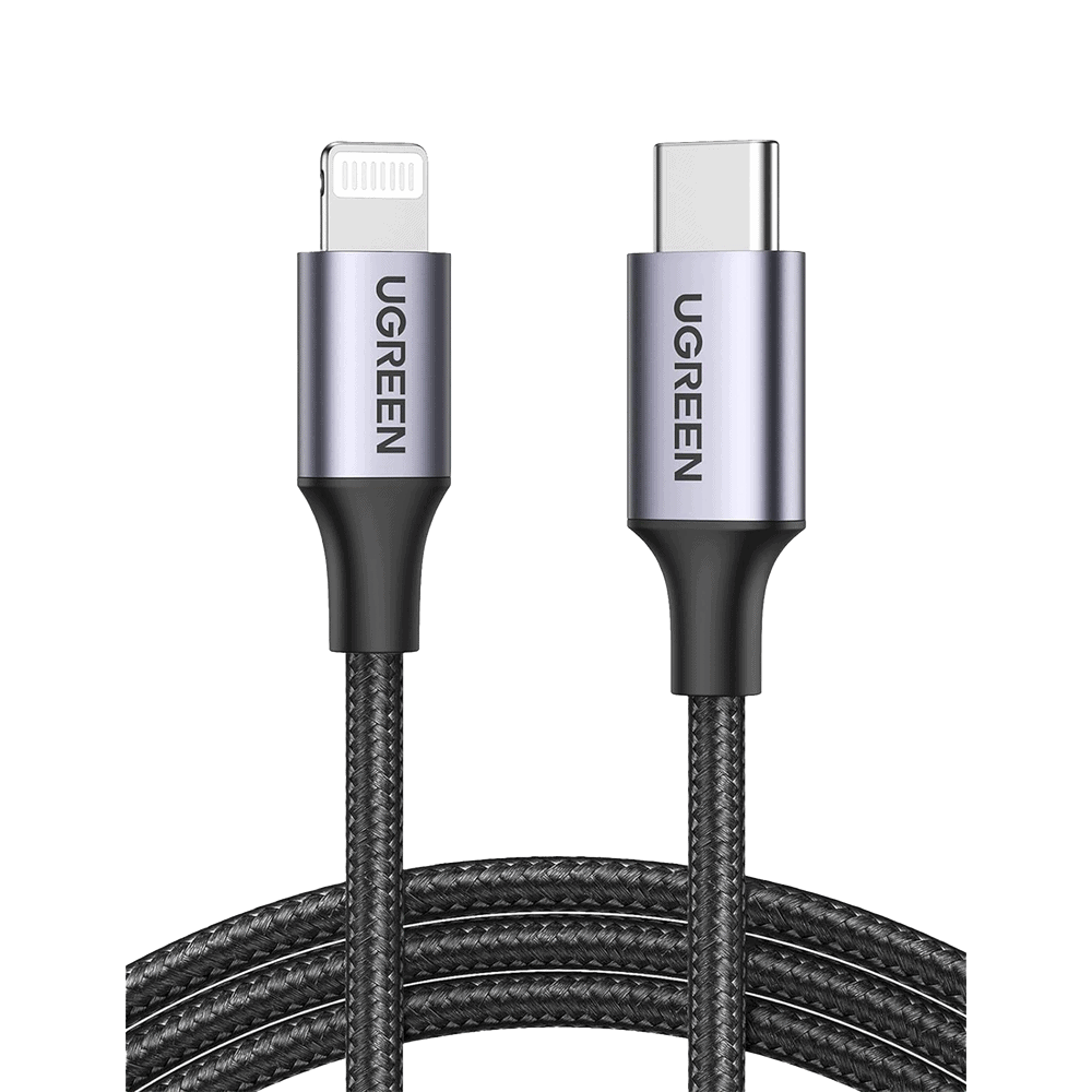 60761-l Cable USB-C a Lightning | 2 Metros (6.56 Pies) | Certificado MFi | Carga Rápida 60W | 480 Mbps | Conector C94 | Adecuado para iPhone, iPad y iPod | Protección Integrada | Caja de Aluminio | Nylon Trenzado | Color Negro 60761 1