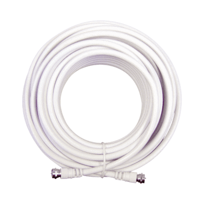 Jumper Coaxial con Cable Tipo RG-6 en Color Blanco de 6.09 Metros (20 Pies) de Longitud y Conectores F Macho en Ambos Extremos. 75 Ohm de Impedancia.