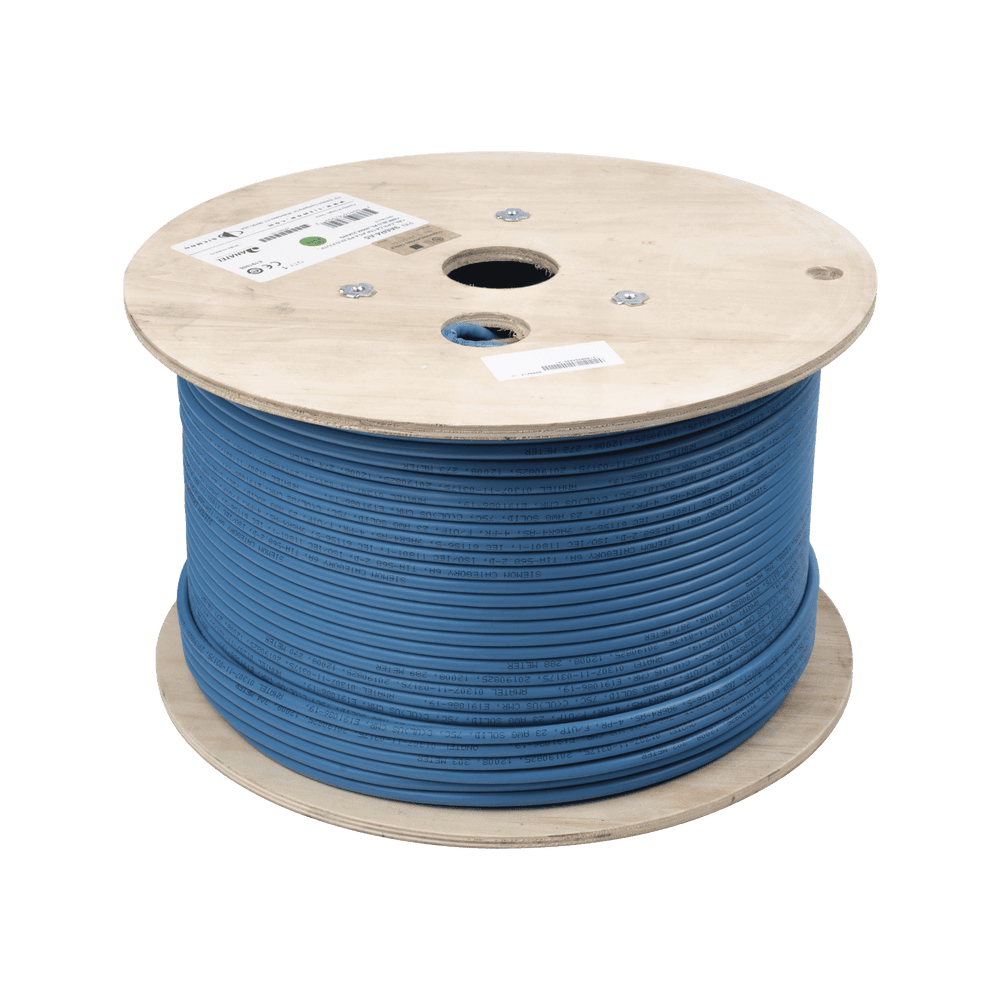 9A6R4A5-AD-3-l Bobina de Cable Blindado F/UTP de 4 Pares, Z-MAX, Cat6A, Soporte de Aplicaciones 10GBase-T, CMR (Riser), Color Azul, 305 Metros (1000 Pies) 9A6R4-A5 4