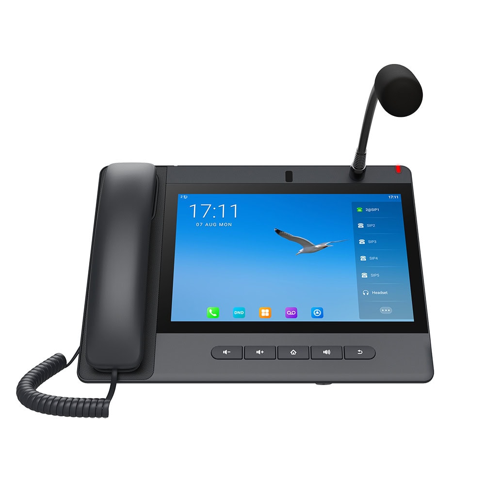 A320I-l Teléfono IP Android 9.0 Empresarial para voceo 20 líneas SIP, pantalla táctil, Wi-Fi y Bluetooth, PoE, Voceo/ Musica por Multicast, puertos Gigabit, soporta recepción de video. A320I 1