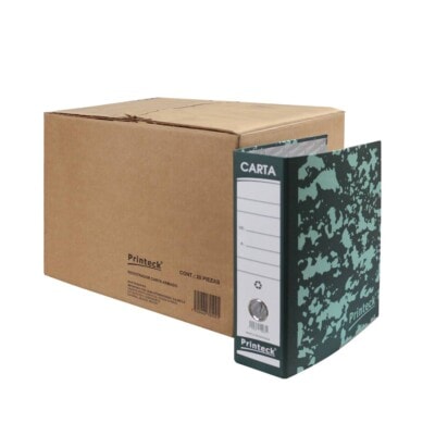 Registrador Carta Printeck verde  pieza 24-001A-1 material Cartón medidas 27.5 x30 cm extendido 63x30 2 arillos capacidad  700 hojas