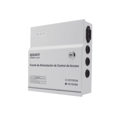 Fuente de Poder / 1 Salida 11-15 Vcc /  5 A / Temporizador Integrado / Con Capacidad de Batería de Respaldo / Requiere Batería / Aplicaciones en sistemas de control de Acceso