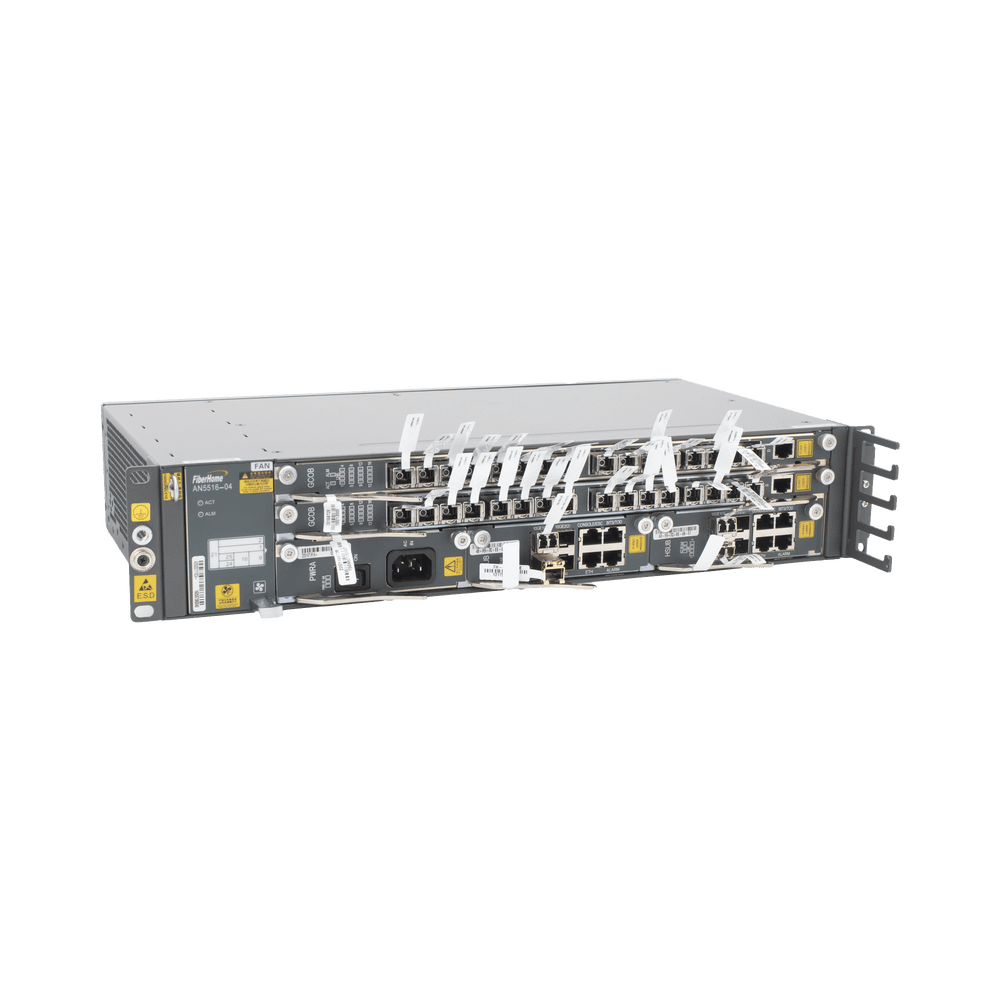 AN551604AC-AD-1-l OLT Carrier Class Modular GPON, 2 Ranuras, Incluye 2 Tarjetas de Servicio de 16 puertos GPON, (32 Modulos GPON C+ Incluidos) 1 Fuente de CA, 2 UR, Incluye Instalación de software UNM2000, (Interoperabilidad con ONU´s de Terceros sin Costo) AN5516-04-AC 2