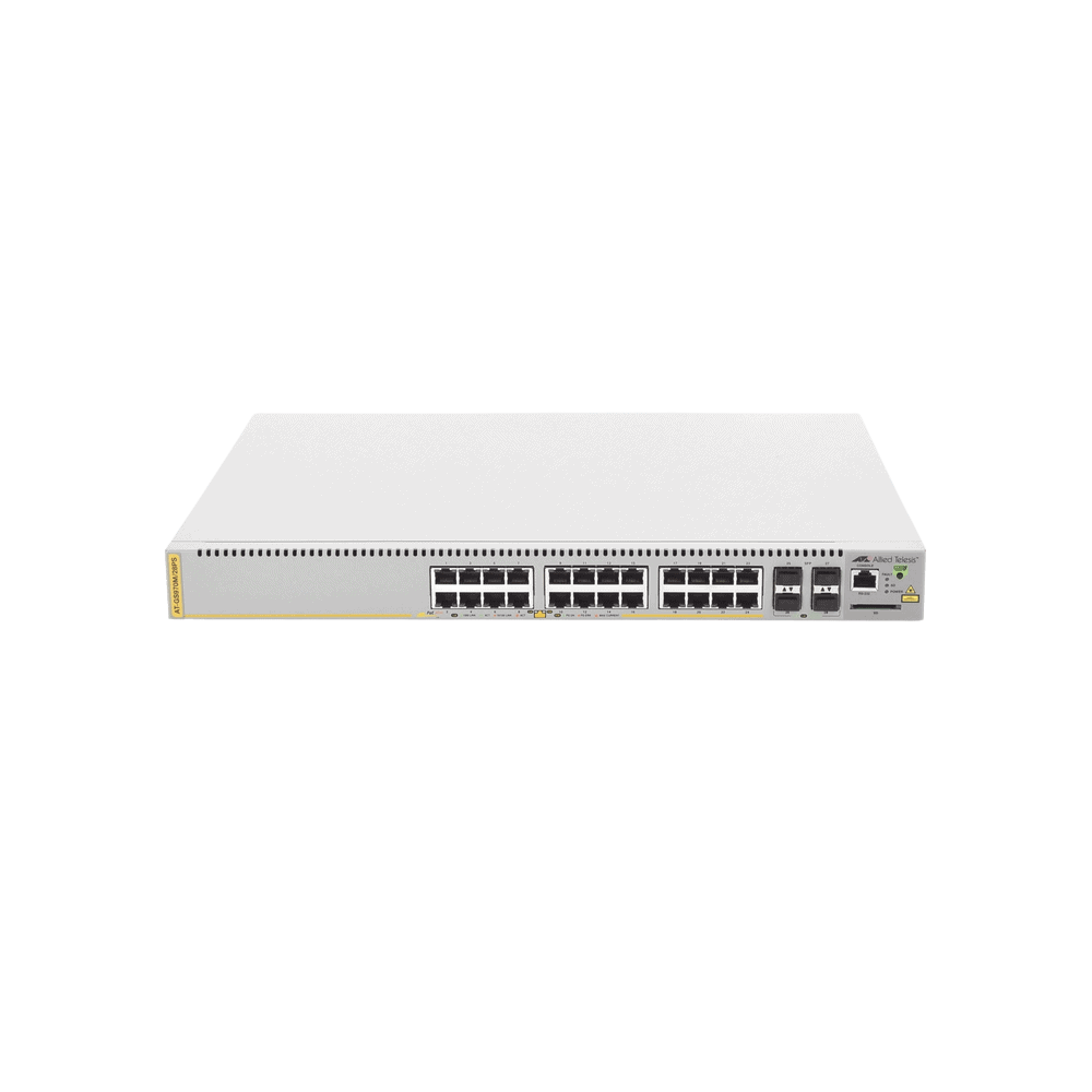 ATGS970M_28PS10-AD-3-l Switch PoE+ Administrable CentreCOM GS970M, Capa 3 de 24 Puertos 10/100/1000 Mbps + 4 SFP Gigabit, 370 W AT-GS970M/28PS-10 4