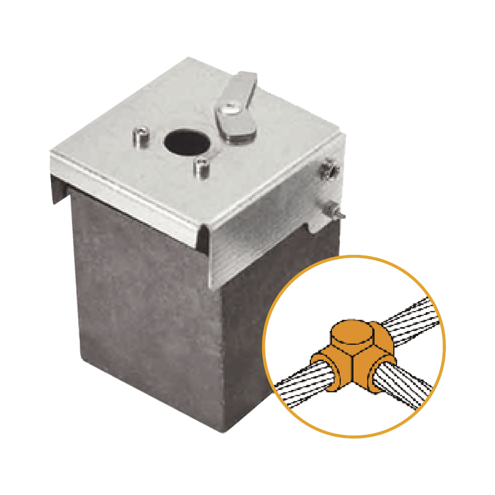 ATW20_W20_TH-l Molde de grafito horizontal unión en T horizontal de cable 2/0 AWG (pasante) con cable 2/0 AWG (terminal). AT-W20/W20/TH 1