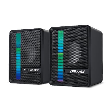 BOCINA ALAMBRICA, STEREO, USB +  3.5 MM, C/CONTROL DE VOLUMEN, ANTIDESLIZANTE, DE ESCRITORIO,  P/PC/LAPTOP, NEGRO BROBOTIX 963920