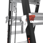 Escalera de Fibra de Vidrio con Jaula de 8'-14' (2.44 - 4.27 m). Con Ajuste en Ruedas (RATCHET™ Leveler) (SKU:18515-817). CAGE8FTR-AD-14-l