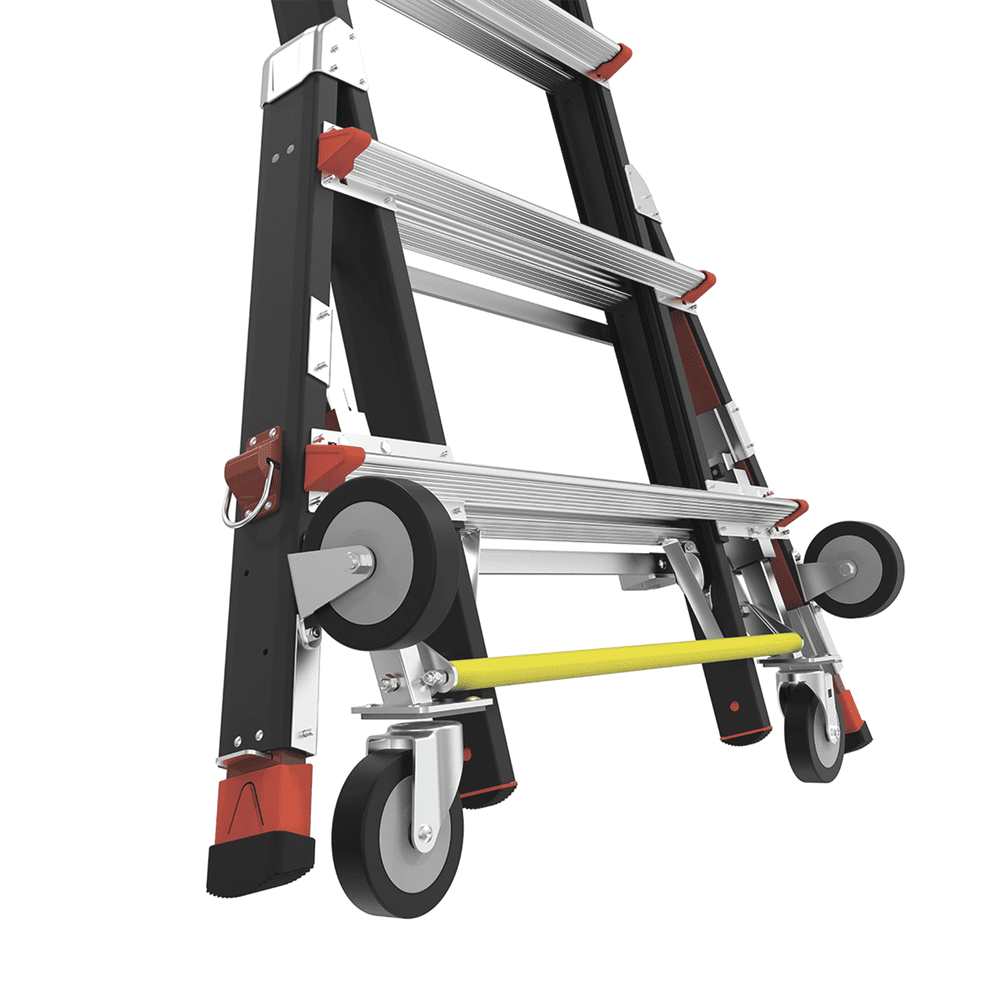 CAGE8FTR-AD-15-l Escalera de Fibra de Vidrio con Jaula de 8'-14' (2.44 - 4.27 m). Con Ajuste en Ruedas (RATCHET™ Leveler) (SKU:18515-817). CAGE8FTR 19