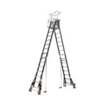Escalera de Fibra de Vidrio con Jaula de 8'-14' (2.44 - 4.27 m). Con Ajuste en Ruedas (RATCHET™ Leveler) (SKU:18515-817). CAGE8FTR-AD-4-l