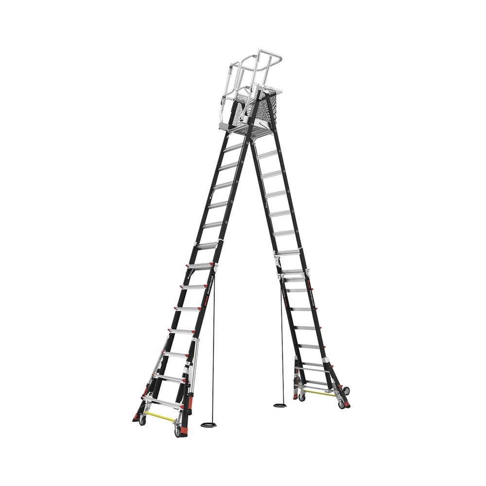 CAGE8FTR-AD-4-l Escalera de Fibra de Vidrio con Jaula de 8'-14' (2.44 - 4.27 m). Con Ajuste en Ruedas (RATCHET™ Leveler) (SKU:18515-817). CAGE8FTR 8