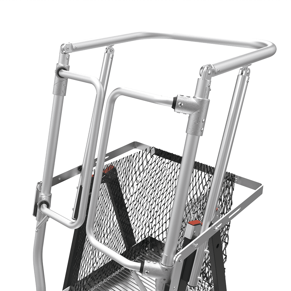 CAGE8FTR-AD-8-l Escalera de Fibra de Vidrio con Jaula de 8'-14' (2.44 - 4.27 m). Con Ajuste en Ruedas (RATCHET™ Leveler) (SKU:18515-817). CAGE8FTR 12