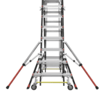 Escalera de Fibra de Vidrio con Jaula de 8'-14' (2.44 - 4.27 m). Con Ajuste en Ruedas (RATCHET™ Leveler) (SKU:18515-817). CAGE8FTR-AD-9-l
