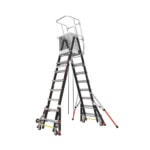 Escalera de Fibra de Vidrio con Jaula de 8'-14' (2.44 - 4.27 m). Con Ajuste en Ruedas (RATCHET™ Leveler) (SKU:18515-817). CAGE8FTR-LAT-IZQ-l