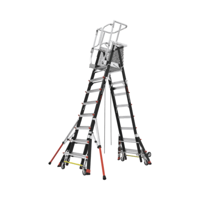 Escalera de Fibra de Vidrio  con Jaula de 8'-14' (2.44 - 4.27 m). Con Ajuste en Ruedas (RATCHET™ Leveler) (SKU:18515-817).