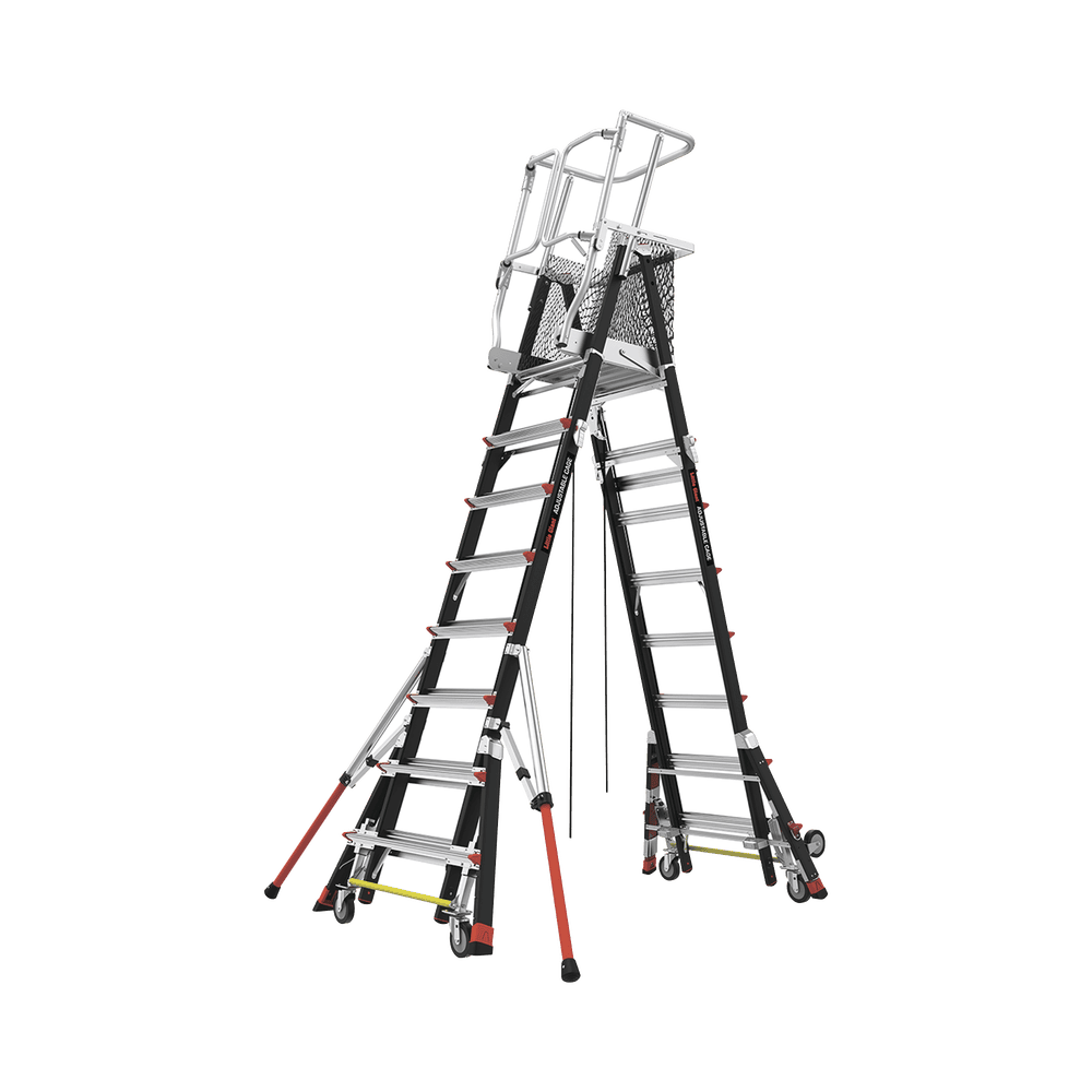 CAGE8FTR-l Escalera de Fibra de Vidrio con Jaula de 8'-14' (2.44 - 4.27 m). Con Ajuste en Ruedas (RATCHET™ Leveler) (SKU:18515-817). CAGE8FTR 1