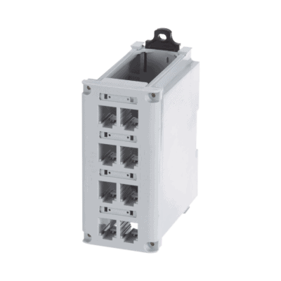 Panel de Parcheo Modular para Cobre, de Instalación en Riel DIN Estándar de 35 mm (1.38 pulgadas), 8 Puertos Mini-Com, Color Gris