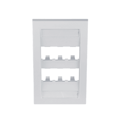 Placa de Pared Vertical Ejecutiva, Salida Para 6 Puertos Mini-Com, Con Espacios Para Etiquetas, Color Blanco