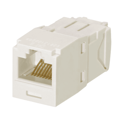 Conector Jack RJ45 Estilo TG, Mini-Com, Categoría 6, de 8 Posiciones y 8 Cables, Color Blanco Mate