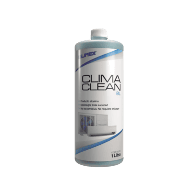 CLIMA CLEAN BL Limpiador a base ácida que garantiza una limpieza profunda y profesional en derpentines de minisplits, mejorando su eficiencia y prolongando su vida útil