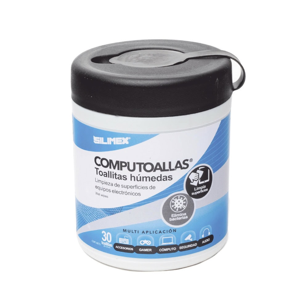 COMPUTOALLAS-FRENTE-l Toallas húmedas antibacteriales, para limpieza de gabinetes, equipos de cómputo, audio, vídeo y telefonía, 30 piezas COMPUTOALLAS 2