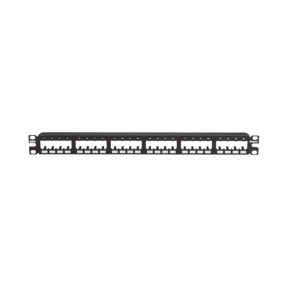 CPP24FMWBLY-l Panel de Parcheo Modular Mini-Com (Sin Conectores), Plano de Instalación al Ras, Sin Blindaje, de 24 Puertos, 1UR CPP24FMWBLY 1
