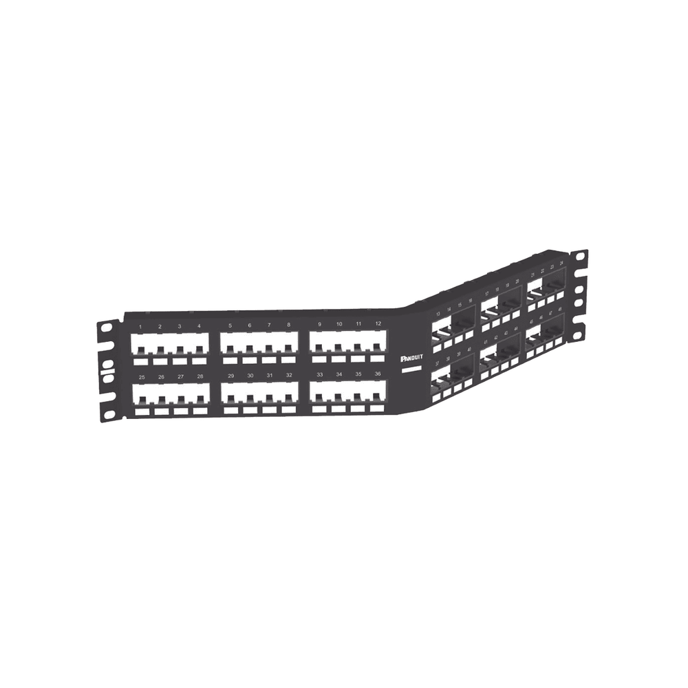 CPPA48FMWBLY-l Panel de Parcheo Modular Mini-Com (Sin Conectores), Angulado Instalación la Ras, Sin Blindaje, de 48 Puertos, 2UR CPPA48FMWBLY 1