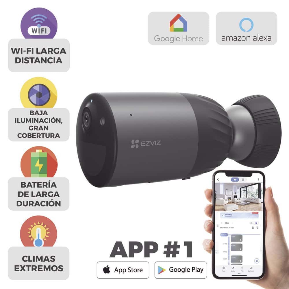 CSBC1C-LIST-l Cámara IP Inalámbrica Con Batería Recargable (Cero Cables) / Colores en Oscuridad / 2 Megapíxel / Sirena y Estrobo / Alertas de Audio Personalizable / Uso en Exterior / Grabación en la Nube / Almacenamiento Interno CS-BC1C 5
