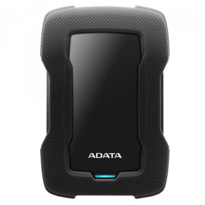 Disco duro externo ADATA 5TB, USB 3.2 (retrocompatible con 3.0 y 2.0). Carcasa de silicona que absorbe impactos. Negro.  AHD330-5TU31-CBK