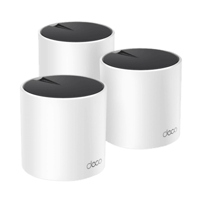 Kit 3 Routers Inalámbricos MESH Interior para Hogar / Doble Banda Wi-Fi 6 AX3000 Mbps / 3 Puerto Gigabit WAN/LAN / 2 Antenas Internas / Administración Mediante la App Deco (iOS, Android) / Protección HomeShield