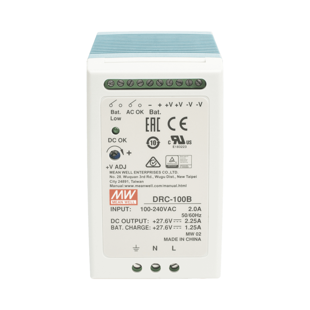 DRC100B-FRENTE-l Fuente de poder Riel Din 24V, 100W con Cargador de Bateria DRC-100-B 2