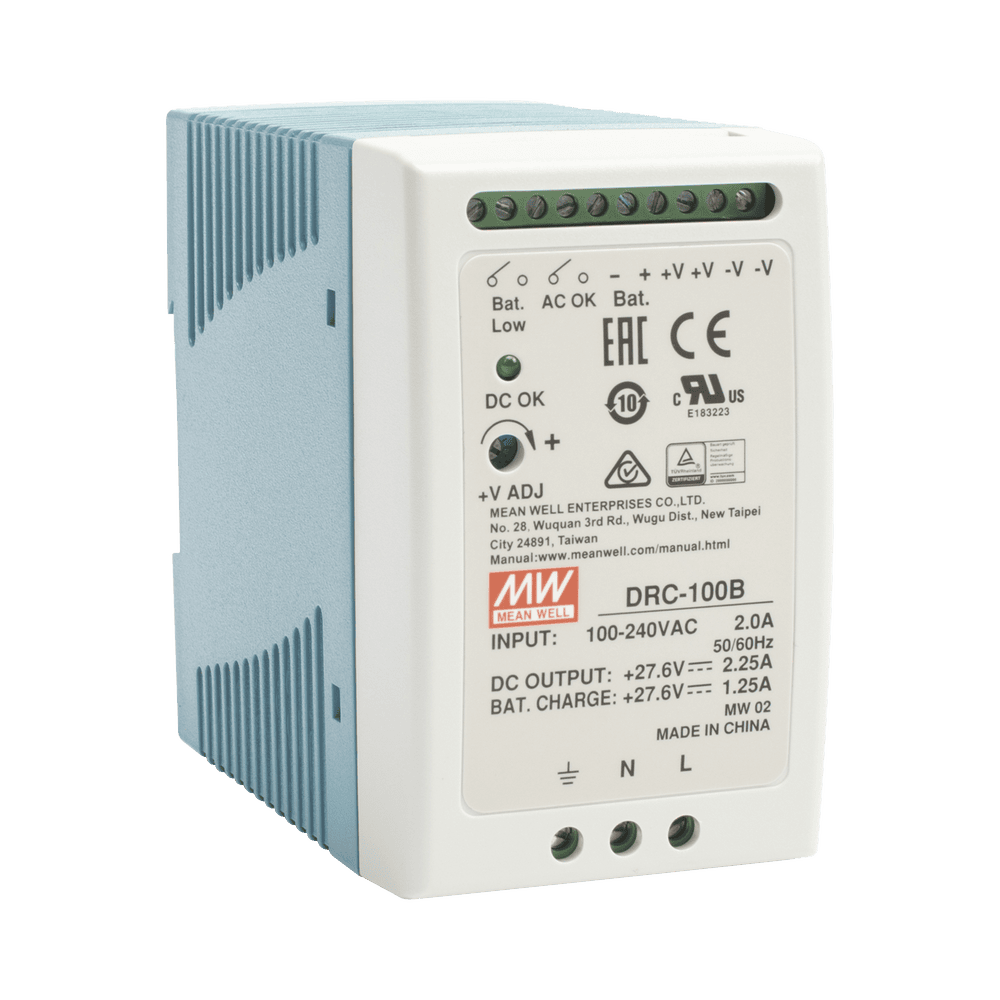 DRC100B-LAT-IZQ-l Fuente de poder Riel Din 24V, 100W con Cargador de Bateria DRC-100-B 3