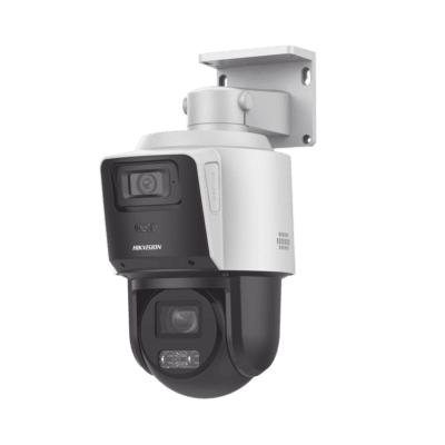 [TandemVu] PTZ IP 4 Megapixel con Cámara Panorámica 4 Megapixel / 4X Zoom / Dual Light (40 mts IR + 30 mts Luz Blanca) / ACUSENSE / IP66  / PoE+ / DARKFIGHTER / Micro SD / Incluye Base para Techo o Pared