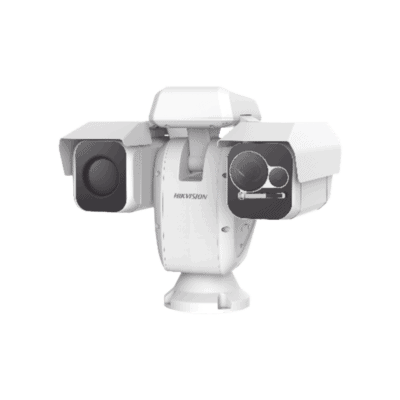 PTZ Punta de Poste IP Dual / Lente Térmico 100 mm (640 X 512) / Lente Óptico 56X Zoom (4 MP) / 800 mts IR Laser / 36 VCC / IP66 / Recubrimiento Anticorrosivo