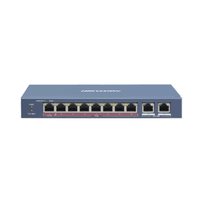 Switch PoE+ / No Administrable / 7 Puertos 10/100 Mbps 802.3 af/at (30 W) / 1 Puerto 10/100 Mbps Hi-PoE (90 W)  / 2 Puertos 1000 Mbps Uplink / Modo Extendido hasta 300 Metros / 110 Watts