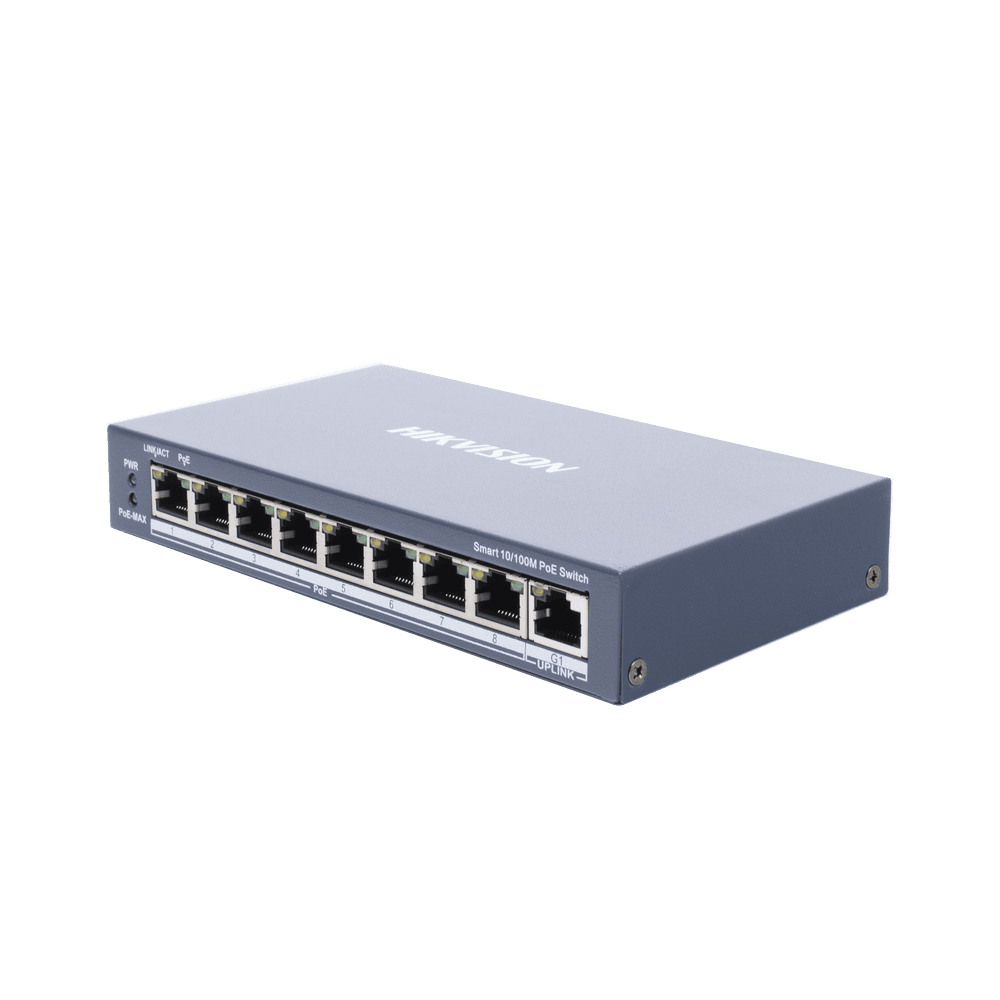 DS3E1309PEI-FRENTE-l Switch PoE+ / Monitoreable / 8 Puertos 10/100 Mbps PoE+ / 1 Puerto 1000 Mbps de Uplink / Configuración Nube Hik-PartnerPro / Modo Extendido hasta 300 Metros / 110 W DS-3E1309P-EI 2