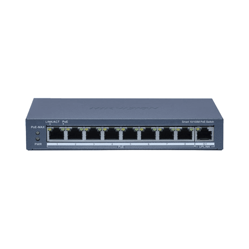 DS3E1309PEI-l Switch PoE+ / Monitoreable / 8 Puertos 10/100 Mbps PoE+ / 1 Puerto 1000 Mbps de Uplink / Configuración Nube Hik-PartnerPro / Modo Extendido hasta 300 Metros / 110 W DS-3E1309P-EI 1
